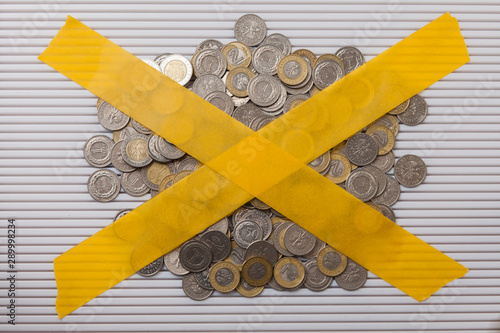 PLN, polish zloty - the masculine from the Polish word 'golden', the currency of Poland. Stack of coins. Financial growth, home budget, saving money, business, currency, work, bank, economy concept