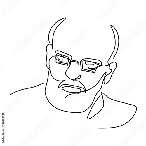 Elderly man portrait continuous line drawing isolated icon