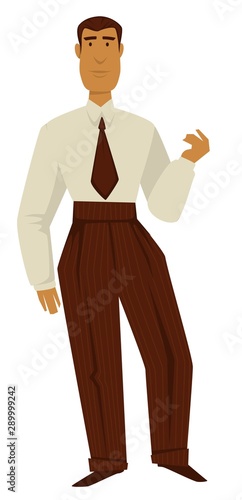 Man in 50s retro clothes, 1950s fashion, isolated male character