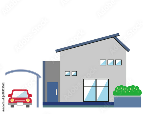 住宅　家　イラスト　一軒家　マイホーム　シンプル　車　自動車