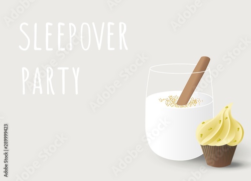 Hand drawn cartoon vector template background for sleepover pajama party invitation
