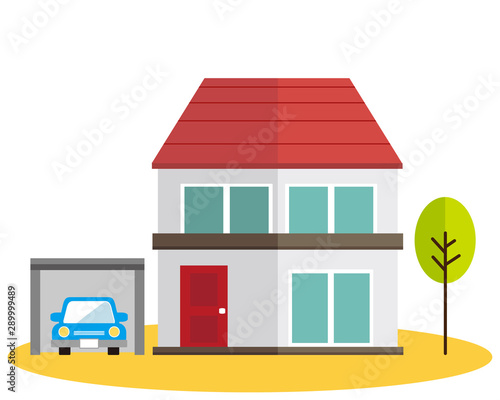 住宅　家　イラスト　一軒家　マイホーム　シンプル　車　自動車