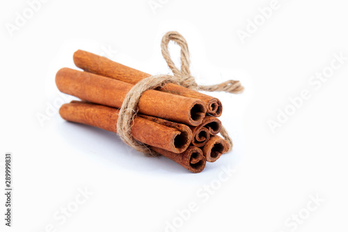 Top view cinnamon sticks isolated on white background.