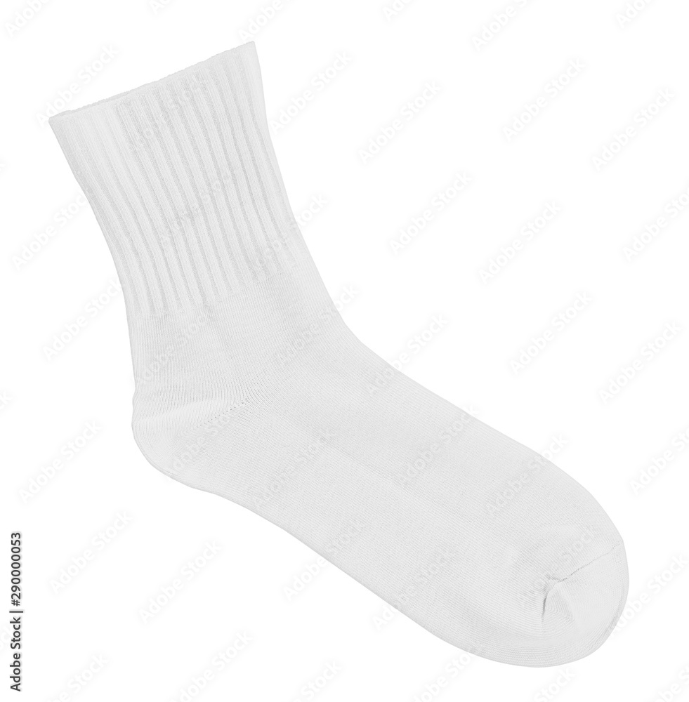 White sock close-up on isolated white background White sock close-up on isolated white background