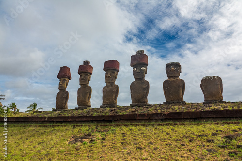 Ahu Nau Nau bottom view in Anakena beach, Rapa Nui