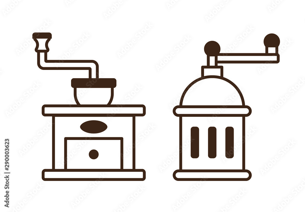 Manual Coffee Grinder Line Art Monochrome Icons Manual Coffee Grinder Line Art Monochrome Icons