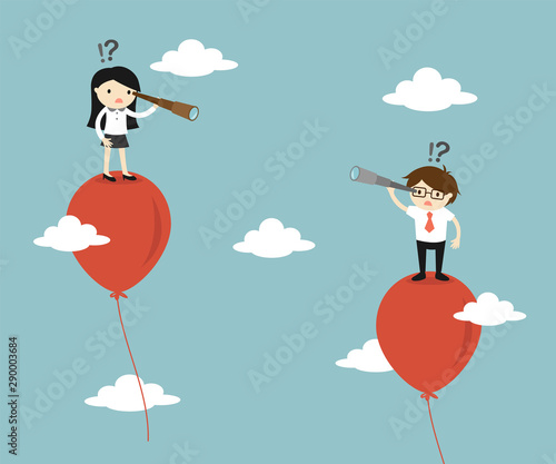 Business concept, Business people using telescope looking each other. Vector illustration.