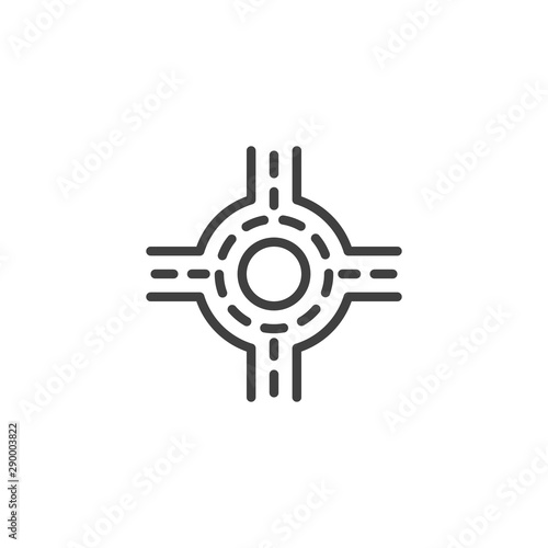 Roundabout road line icon. linear style sign for mobile concept and web design. Crossroad, junction road outline vector icon. Symbol, logo illustration. Vector graphics