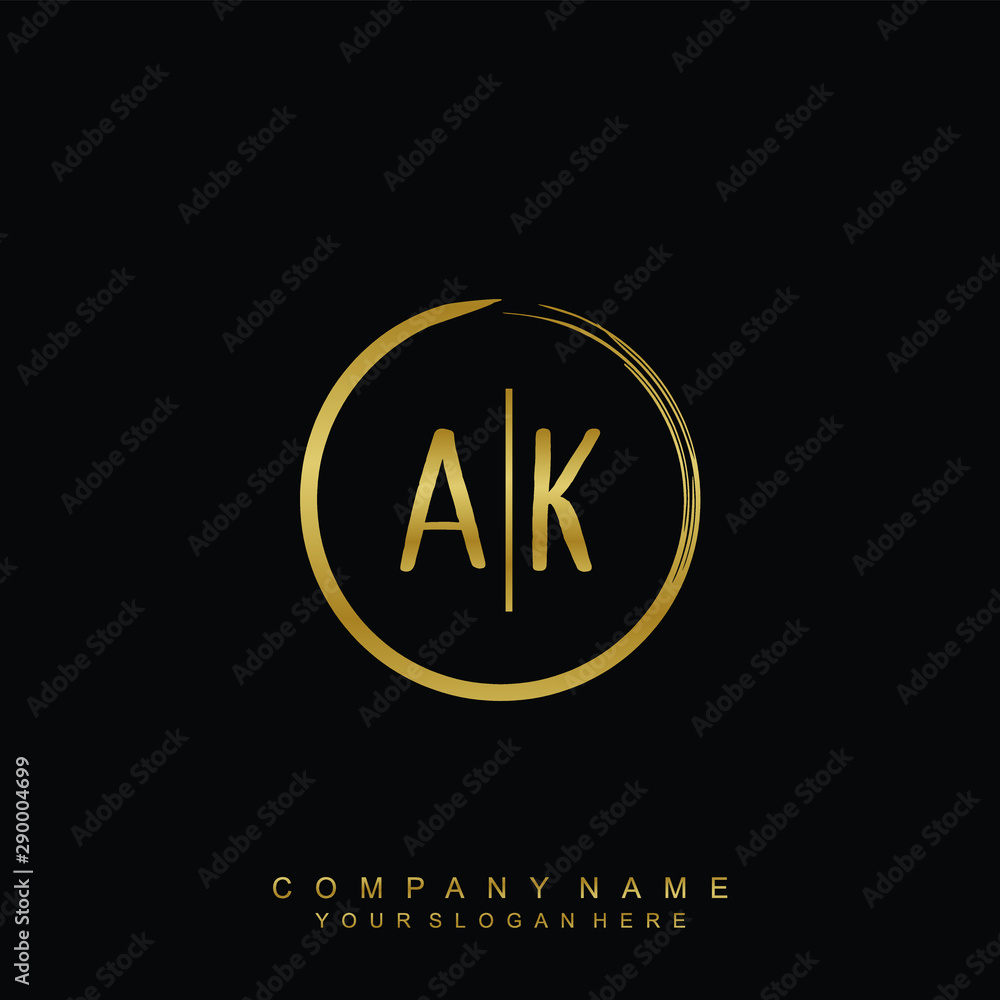 AK initials with a golden circle brush template AK initials with a golden circle brush template