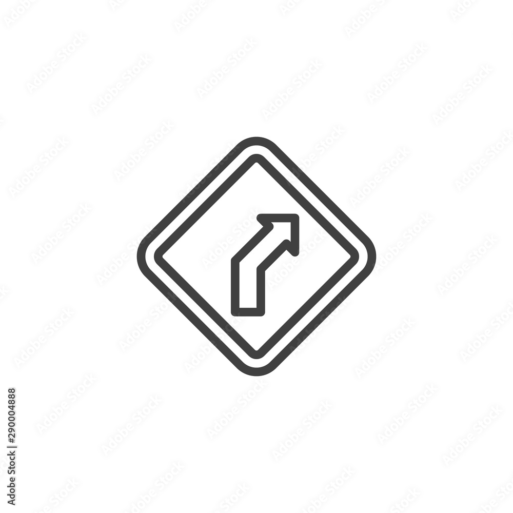 Turn right road sign line icon. linear style sign for mobile concept and web design. Right turn traffic sign outline vector icon. Symbol, logo illustration. Vector graphics Turn right road sign line icon. linear style sign for mobile concept and web design. Right turn traffic sign outline vector icon. Symbol, logo illustration. Vector graphics