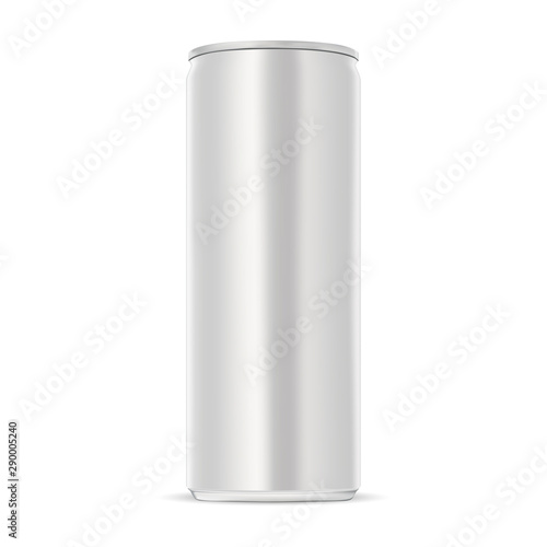Aluminum can. Slim energy drink tin mockup. Juice, soda, beer jar blank isolated on white background. Realistic stainless steel product package for water or lemonade. Unbranded drew mock up