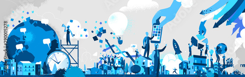 Contemporary Society Lifestyle vector landscape illustration