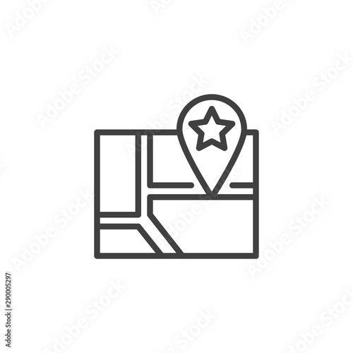 Favorite place, map pin line icon. linear style sign for mobile concept and web design. Star road map marker outline vector icon. Symbol, logo illustration. Vector graphics