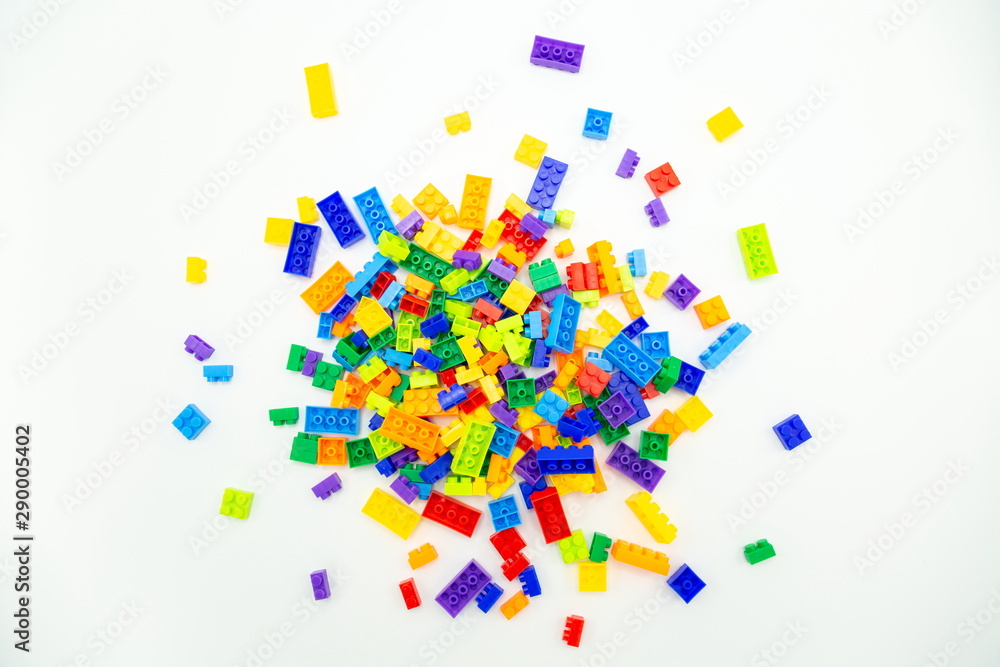 top view of random block toy bricks background . top view of random block toy bricks background .