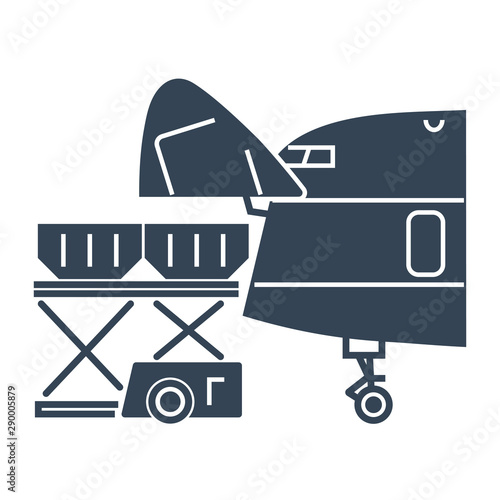 black icon cargo containers loaded into freight aircraft