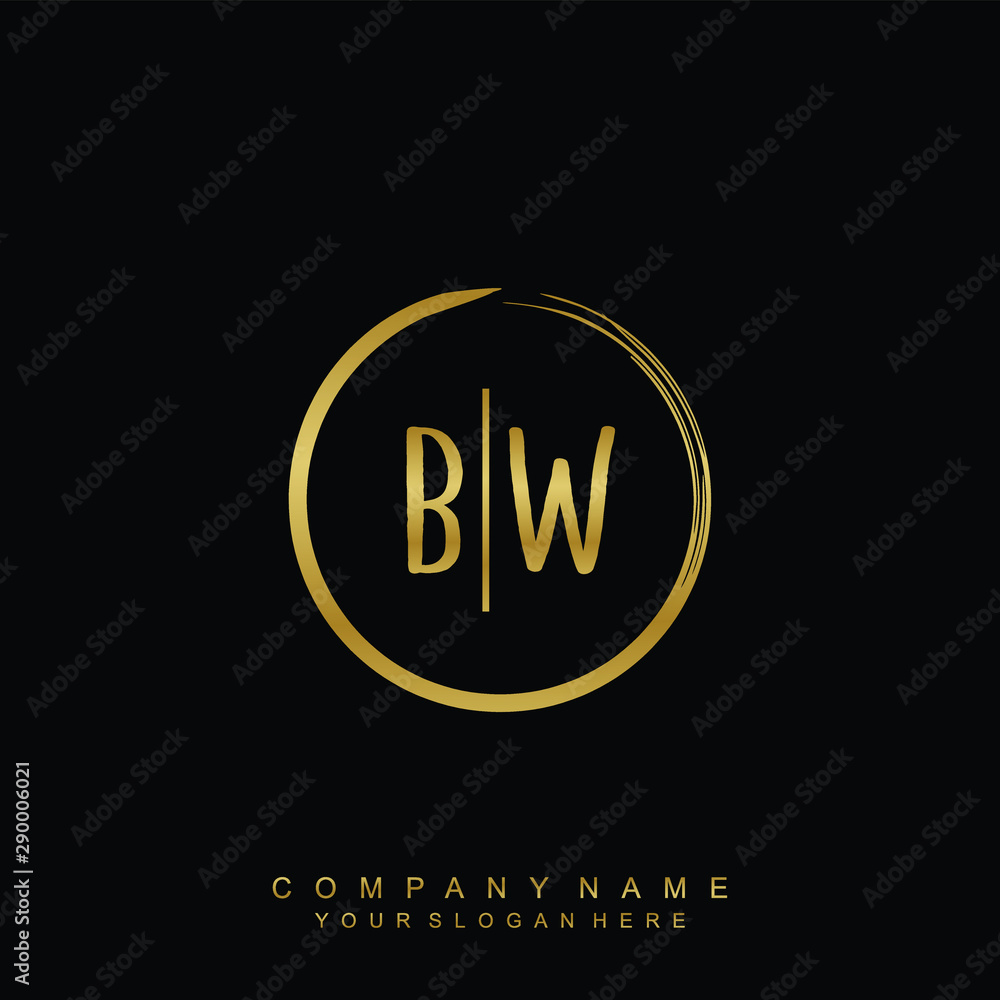 Fototapeta premium Inicjały BW z szablonem pędzla w złotym kółku