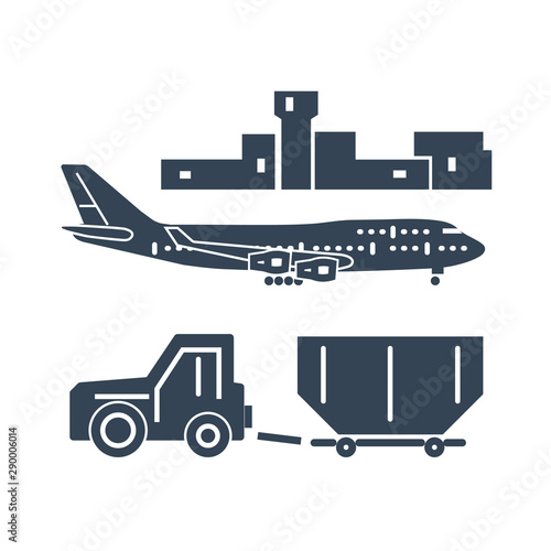 black icon luggage towing truck, airport ground support