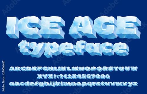 Ice Age alphabet typeface. 3D ice letters and numbers. Uppercase and lowercase. Stock vector font for your typography design.