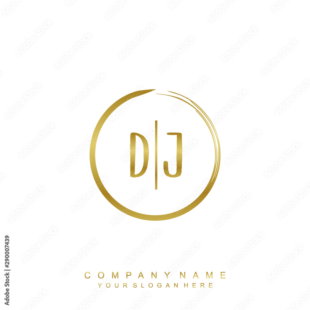 DJ initials with a golden circle brush template Stock Vector | Adobe Stock