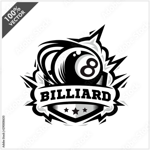 Billiard 8 ball swoosh badge logo vector