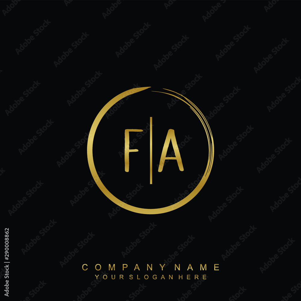 FA initials with a golden circle brush template FA initials with a golden circle brush template
