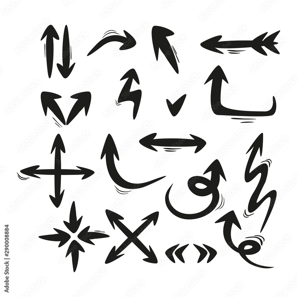 Set of hand-drawn arrows. Simple vector illustration