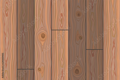 Wooden striped textured background. Brown wooden wall, plank, table or floor surface. Cutting chopping board. Boardwalk surface with place for your text. Vector Illustration.