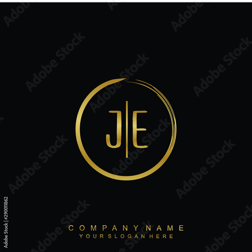 Cuadro en lienzo JE initials with a golden circle brush template