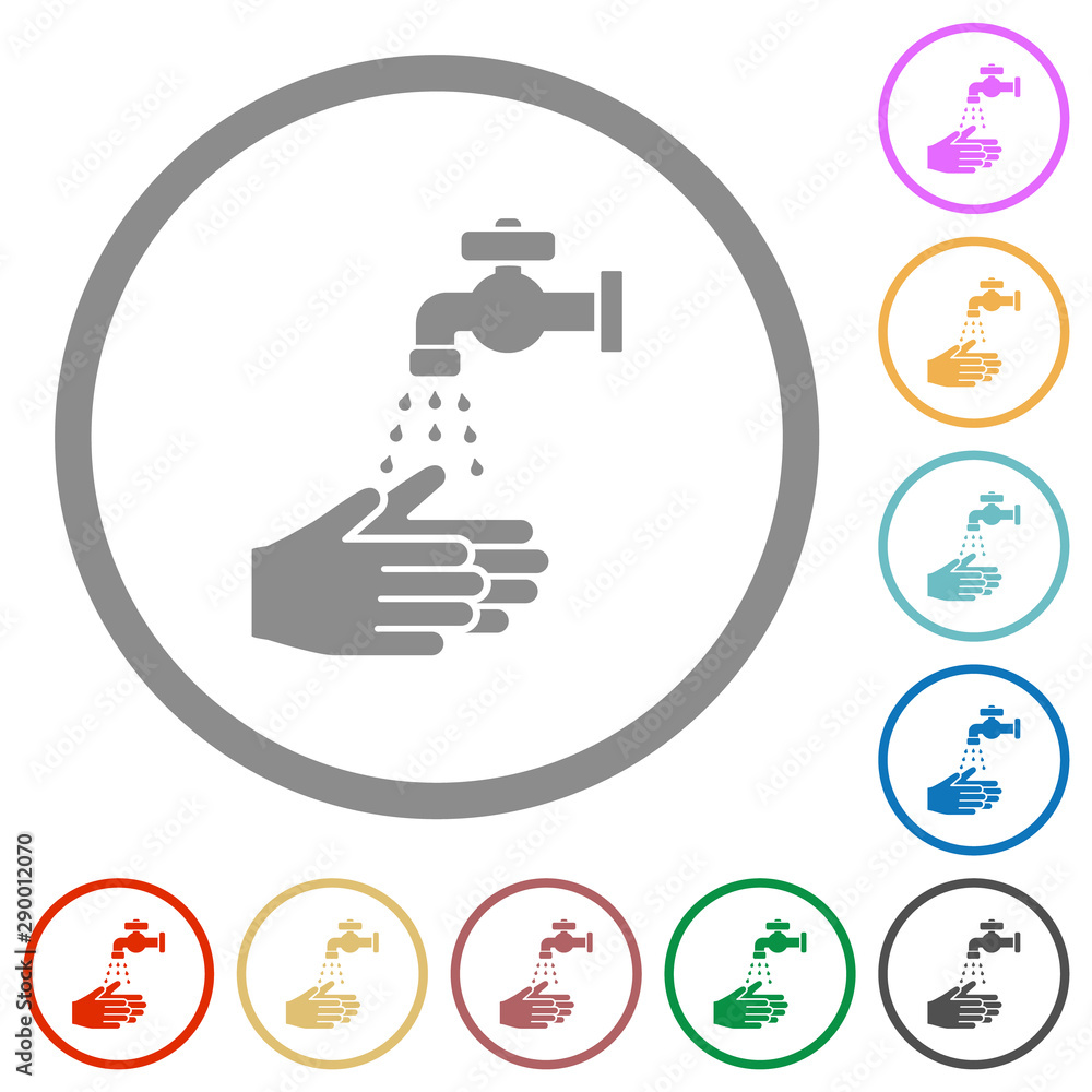 Hand washing flat icons with outlines