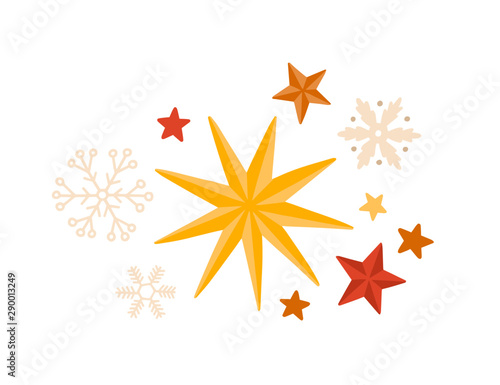 Stars and snowflakes winter season decorations flat vector set