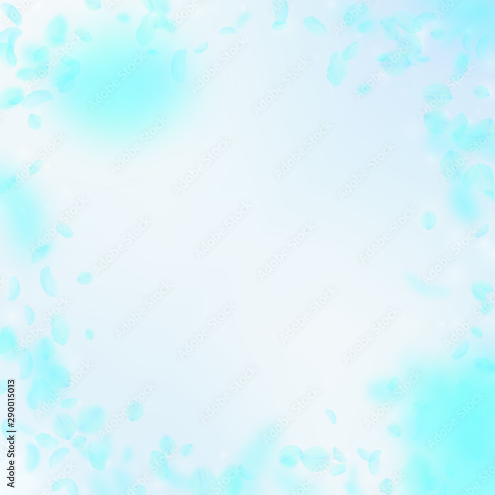 Turquoise flower petals falling down. Memorable ro Turquoise flower petals falling down. Memorable ro