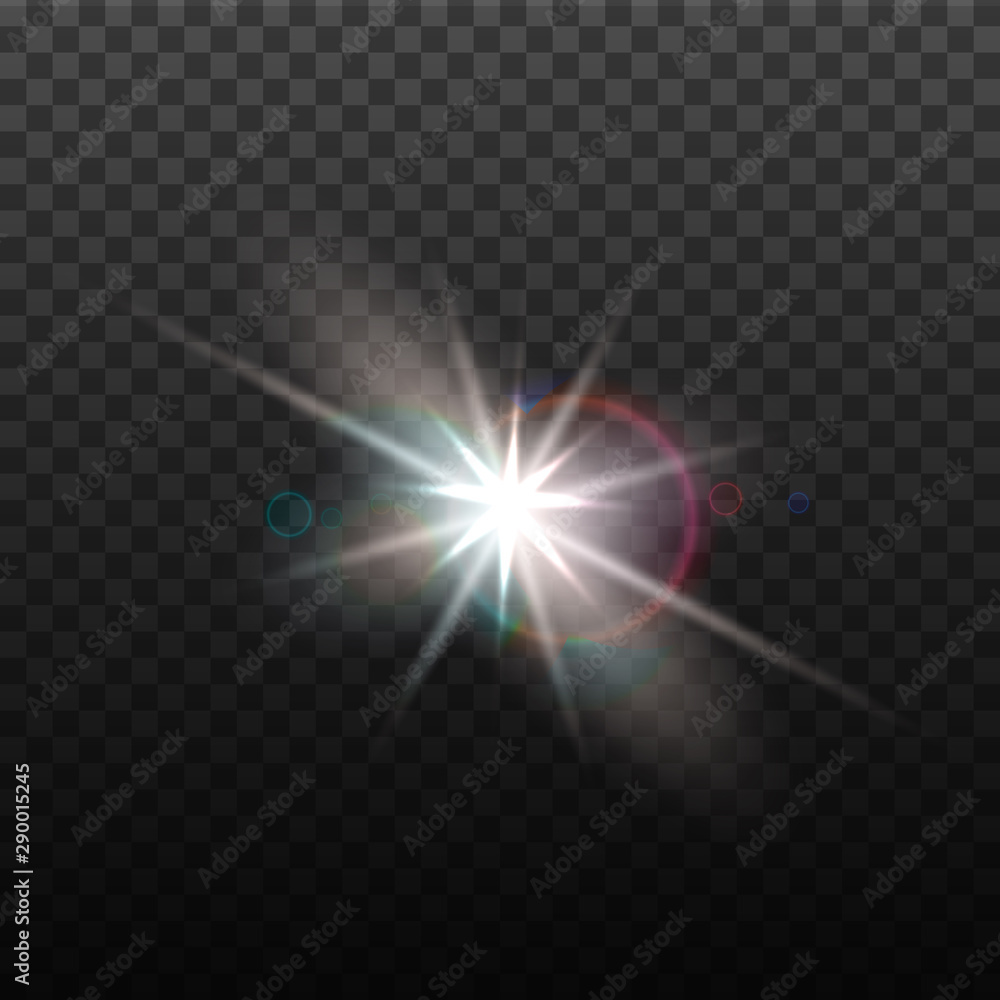 Vector lens flare effect. Round isolated transparent optical design
