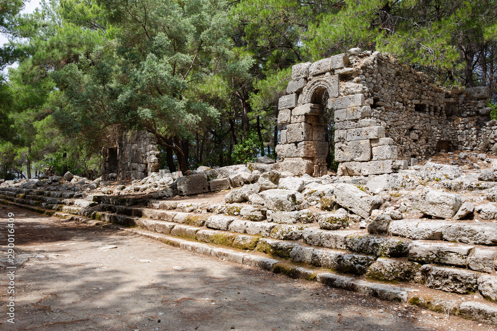 Phaselis ancient city in Kemer or Antalya. The remains of the Roman aqueducts in the ancient city of Phaselis. Phaselis has national park status in Turkey