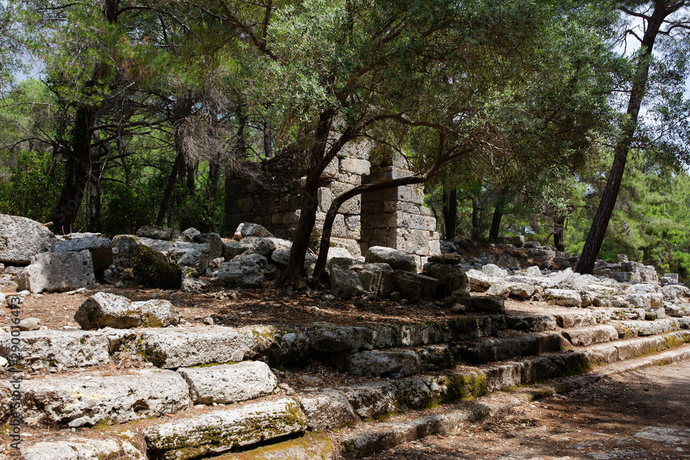 Phaselis ancient city in Kemer or Antalya. The remains of the Roman aqueducts in the ancient city of Phaselis. Phaselis has national park status in Turkey