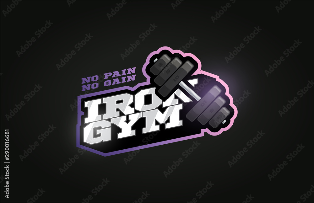 Iron Gym mascot Modern professional sport Typography in retro style. Vector design emblem, badge and sporty template logo design. Iron Gym mascot Modern professional sport Typography in retro style. Vector design emblem, badge and sporty template logo design.