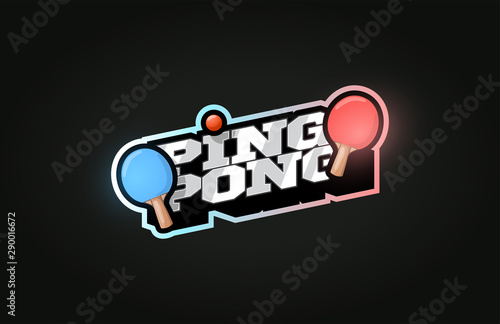 Ping pong mascot Modern professional sport Typography in retro style. Vector design emblem, badge and sporty template logo design.