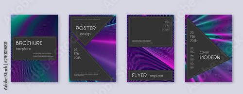 Black brochure design template set. Neon abstract 