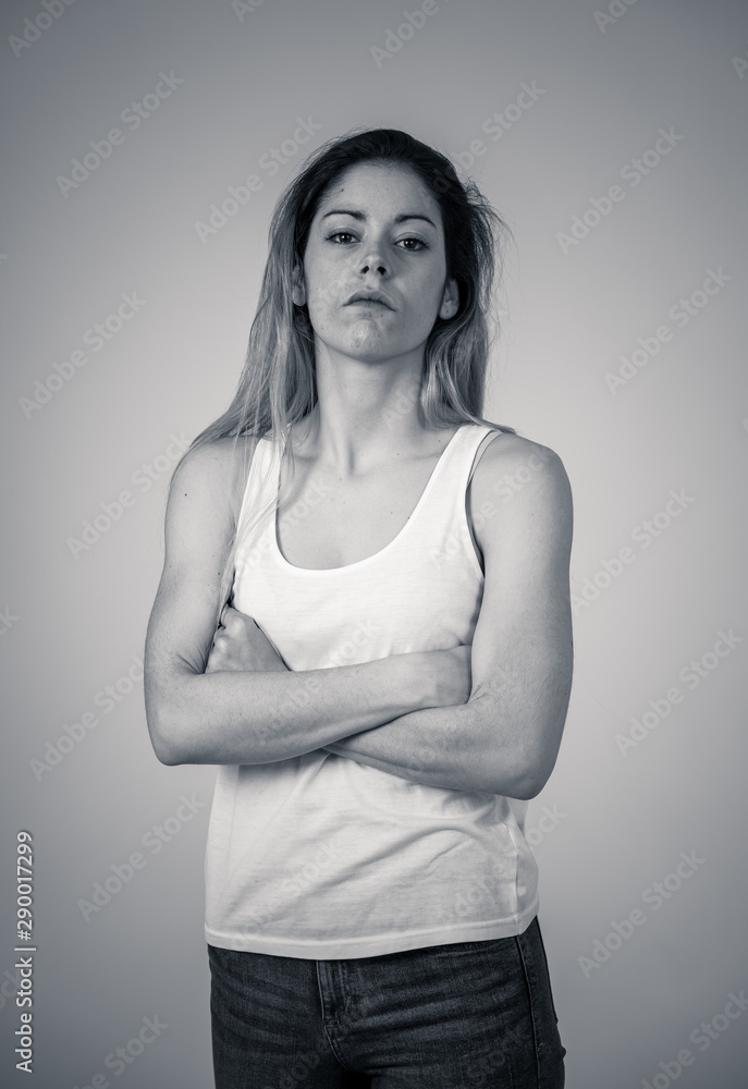 Human expressions and emotions. Desperate young attractive woman with angry face looking furious Human expressions and emotions. Desperate young attractive woman with angry face looking furious