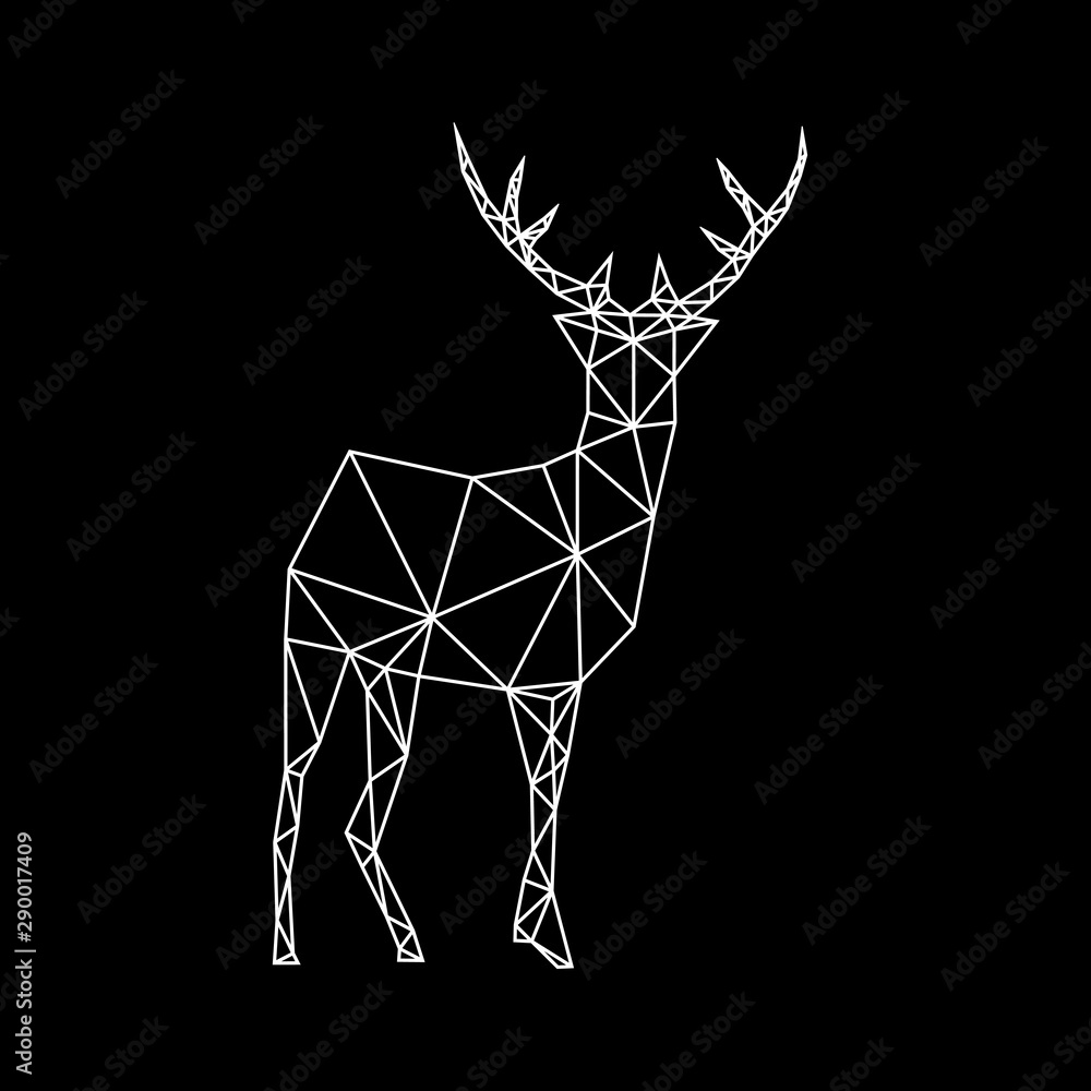 Fashion white geometric contour of a deer on a dark background. Minimalism in the style of trigonometry.