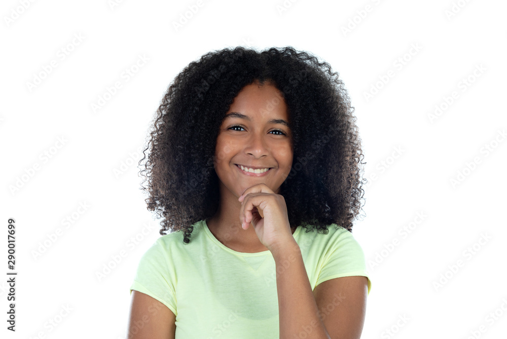 Pensive african girl with a beautiful afro hair Pensive african girl with a beautiful afro hair