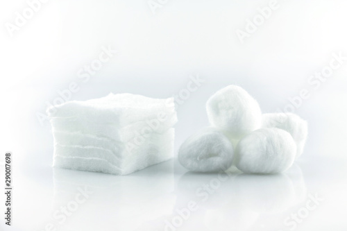 cotton ball and pad white soft clean beauty health medicine on white background.