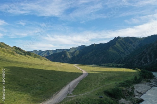 mountains of the Altai Republic, Chemal district, near the village of Yelanda, summer month August, evening photo
