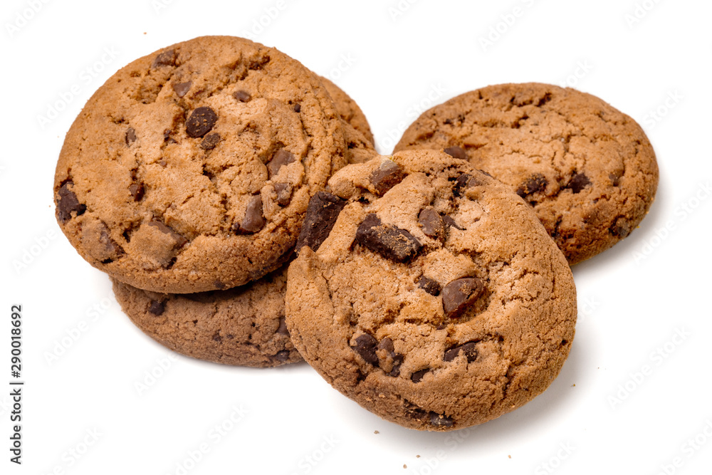 Chocolate chip cookies isolated on white background. Tasty Pastry. Chocolate chip cookies isolated on white background. Tasty Pastry.