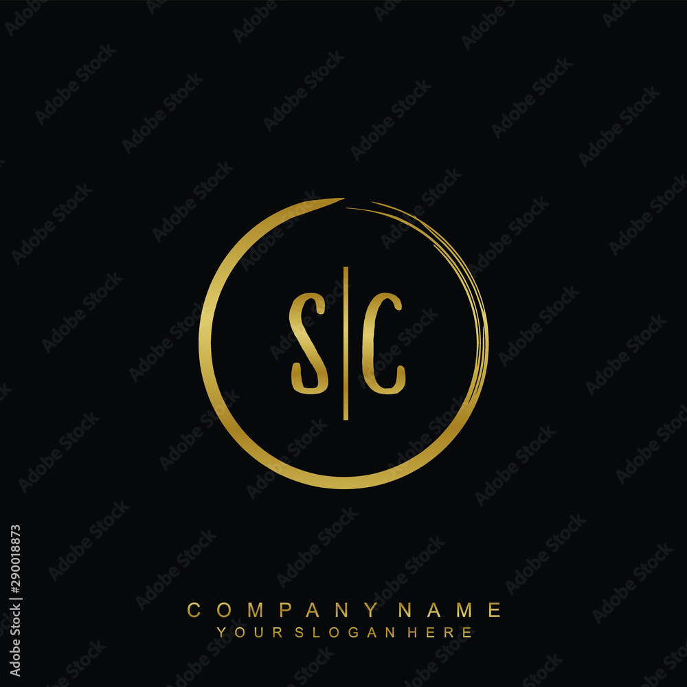 SC initials with a golden circle brush template SC initials with a golden circle brush template