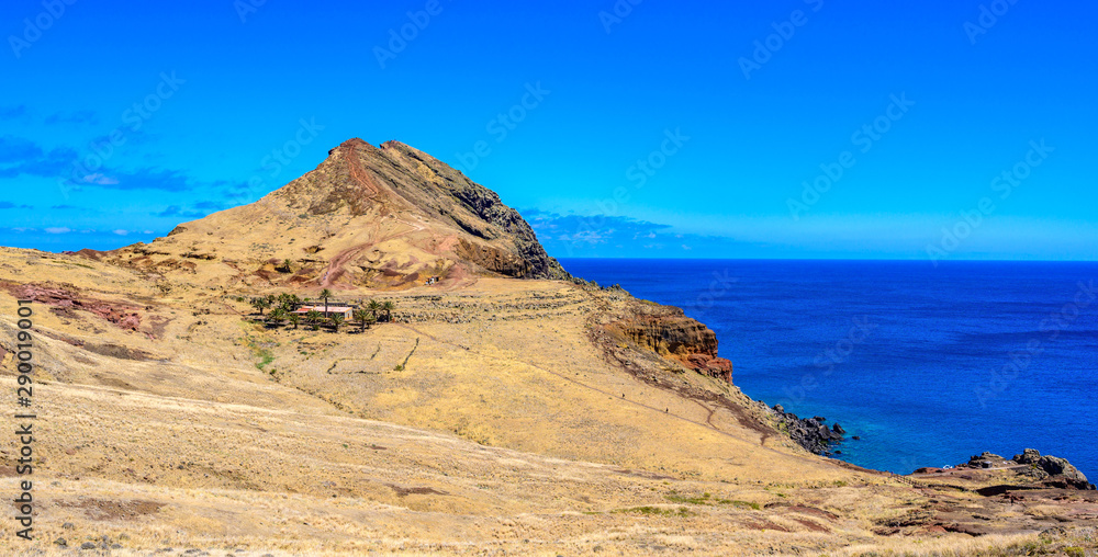 Panorama view of the wild coast and cliffs at Ponta de Sao Lourenco, Madeira island, Portugal Panorama view of the wild coast and cliffs at Ponta de Sao Lourenco, Madeira island, Portugal