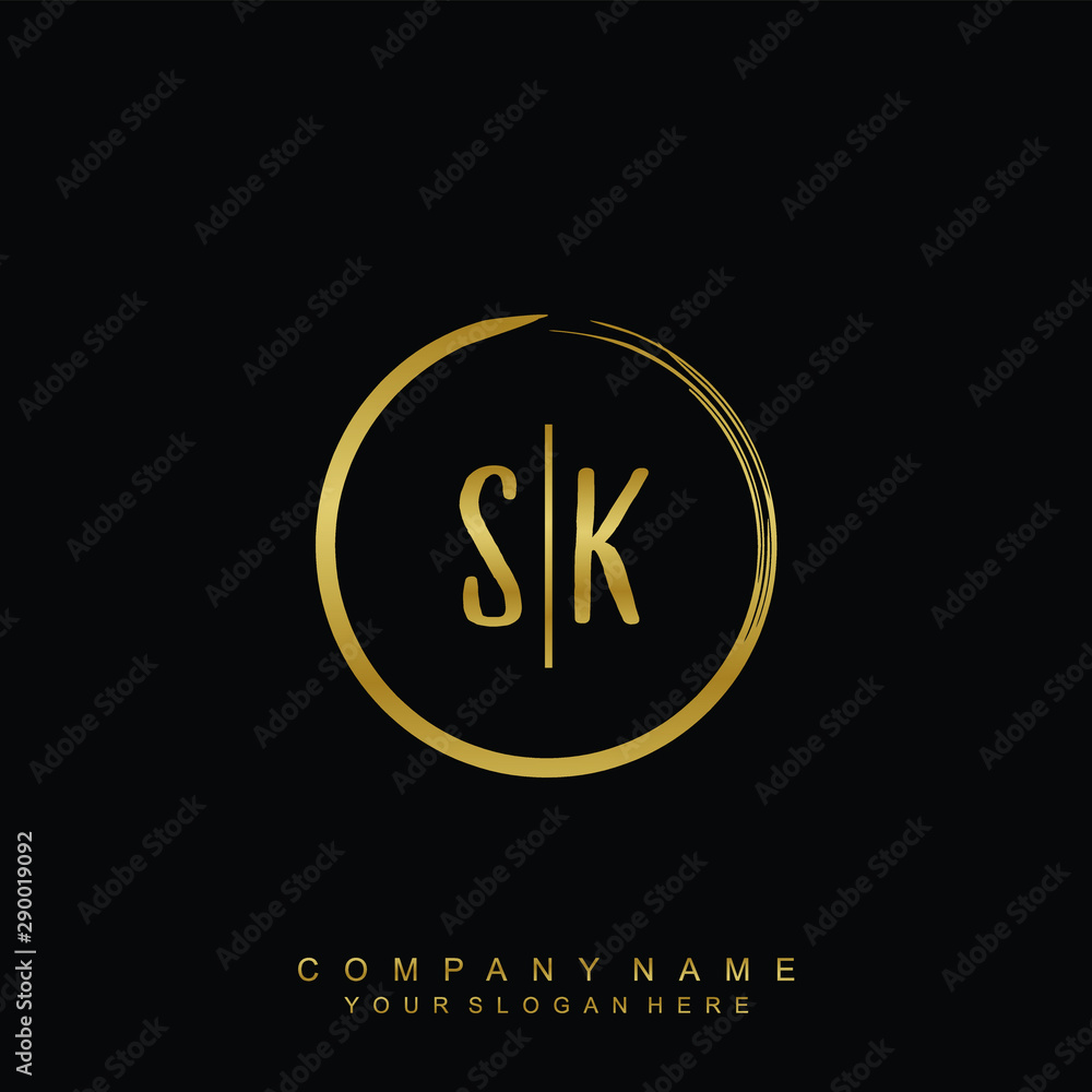SK initials with a golden circle brush template SK initials with a golden circle brush template