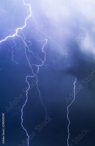 Lightning strike in thunderstorm at the end of summer