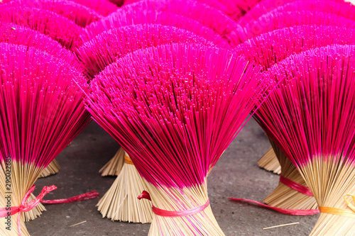 Bundles of incense sticks left to dry in Thuy Xuan Incense Village in Hue Vietnam which is one of the major tourist attraction in the town