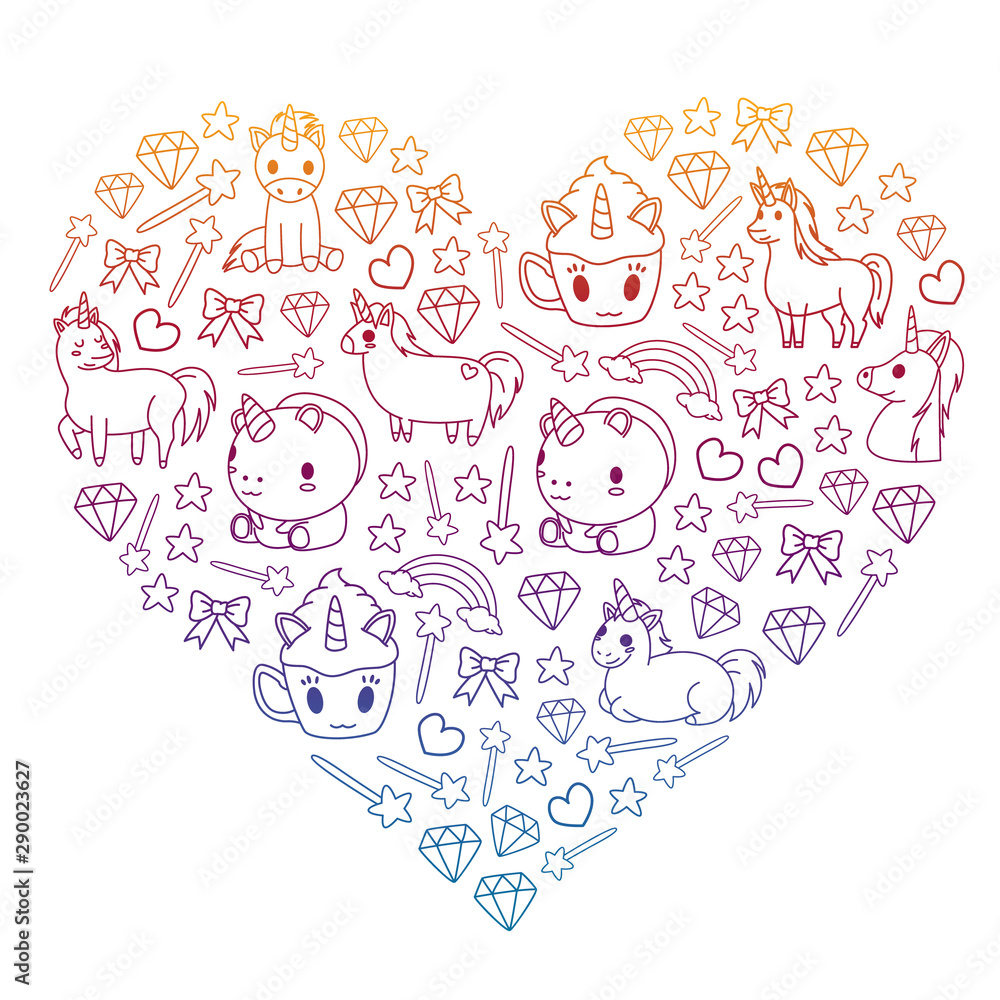 Obraz premium Children pattern with fairy tale unicors for kids clothes, posters, banners, shirts. Vector image with cartoon character.