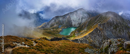 Panorama of mountain range and lake